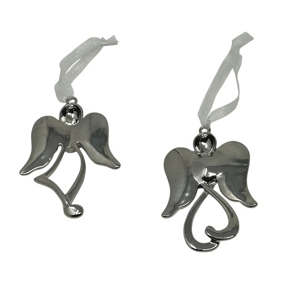 Elegant Silver Angel Ornaments With Heart & Teardrop Gemstones - Vintage - Picture 4 of 4